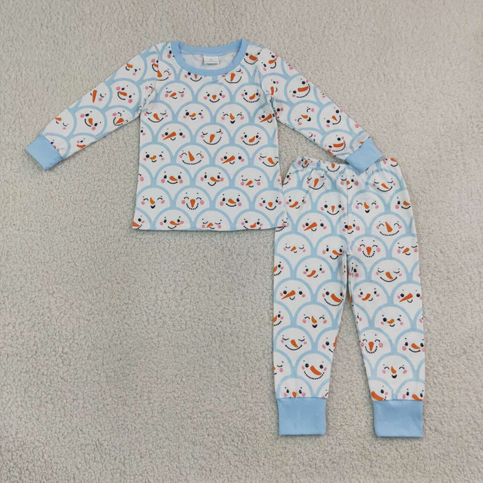 BLP1514 Snowmen Smiling Print Boys Christmas Pajamas Clothes Set