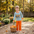 BLP1542 I Dig Fall Bulldozer Pumpkin Checkered Top Orange Pants Boys Fall Clothes Set