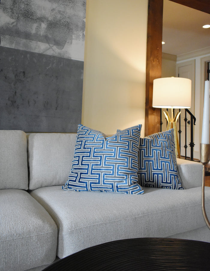 Blue and Grey Greek Key Pillow