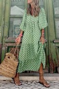 Bohemia Floral Balloon Sleeves loose flare swing dress