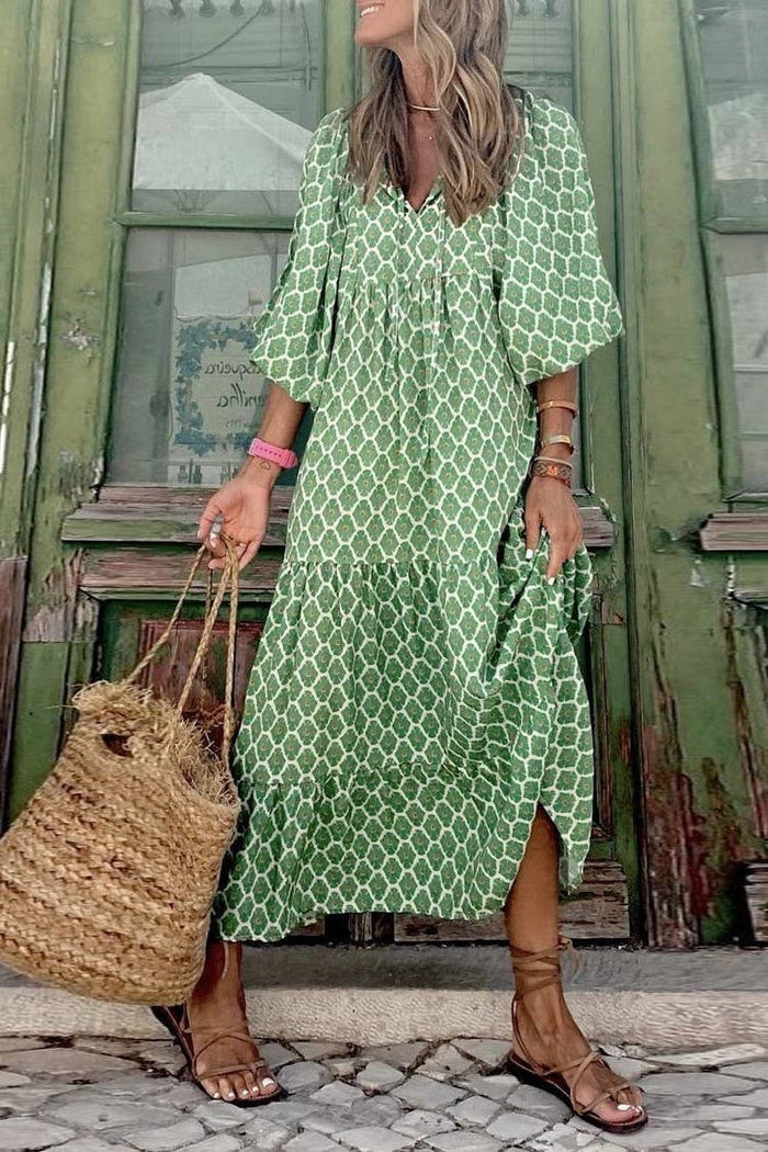Bohemia Floral Balloon Sleeves loose flare swing dress