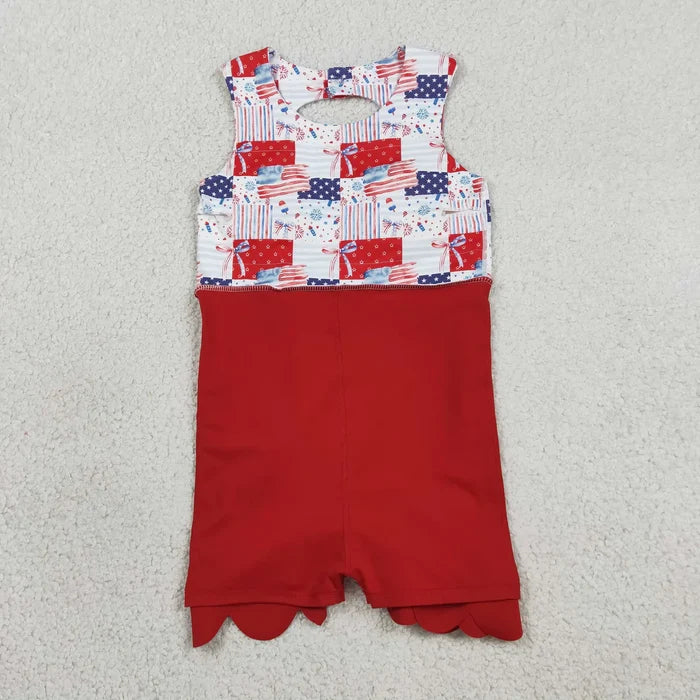 Bows Flags Scallop 4th of July Yoga Dress & Zipper Outfits Sisters Matching Wear
