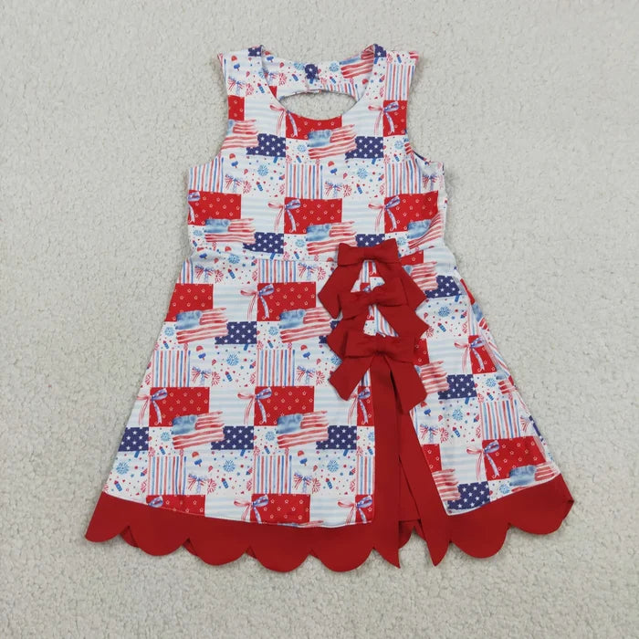 Bows Flags Scallop 4th of July Yoga Dress & Zipper Outfits Sisters Matching Wear
