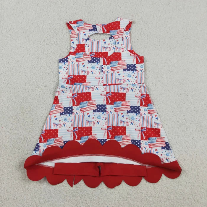 Bows Flags Scallop 4th of July Yoga Dress & Zipper Outfits Sisters Matching Wear