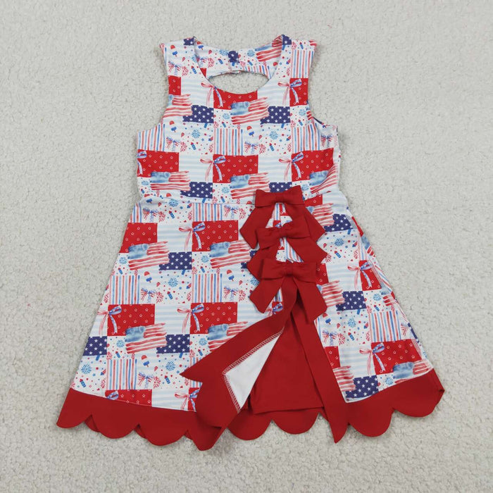Bows Flags Scallop 4th of July Yoga Dress & Zipper Outfits Sisters Matching Wear
