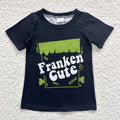 BT0248 Franken Cute Print Boys Halloween Tee Shirts Top
