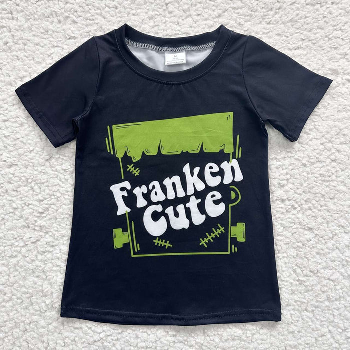 BT0248 Franken Cute Print Boys Halloween Tee Shirts Top