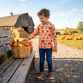 BT1895 Pumpkin Leaf Orange Checkered Print Kids Zipper Pullover Top