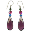 Owen Glass Collection Cabaret 9-inch amethyst glass dangle earrings with elegant teardrop-shaped design and vibrant purple hue.