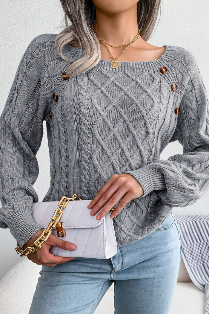 Cable Knit Button Detailed Pullover Sweater