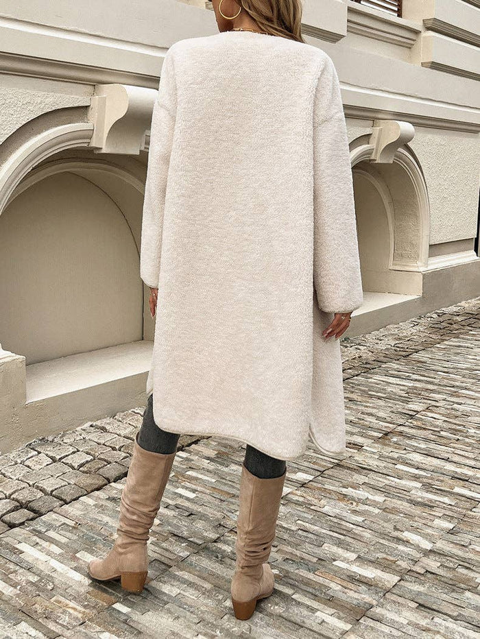 Cardigan Ribbed Pocket Trench Coat Jacket Apricot