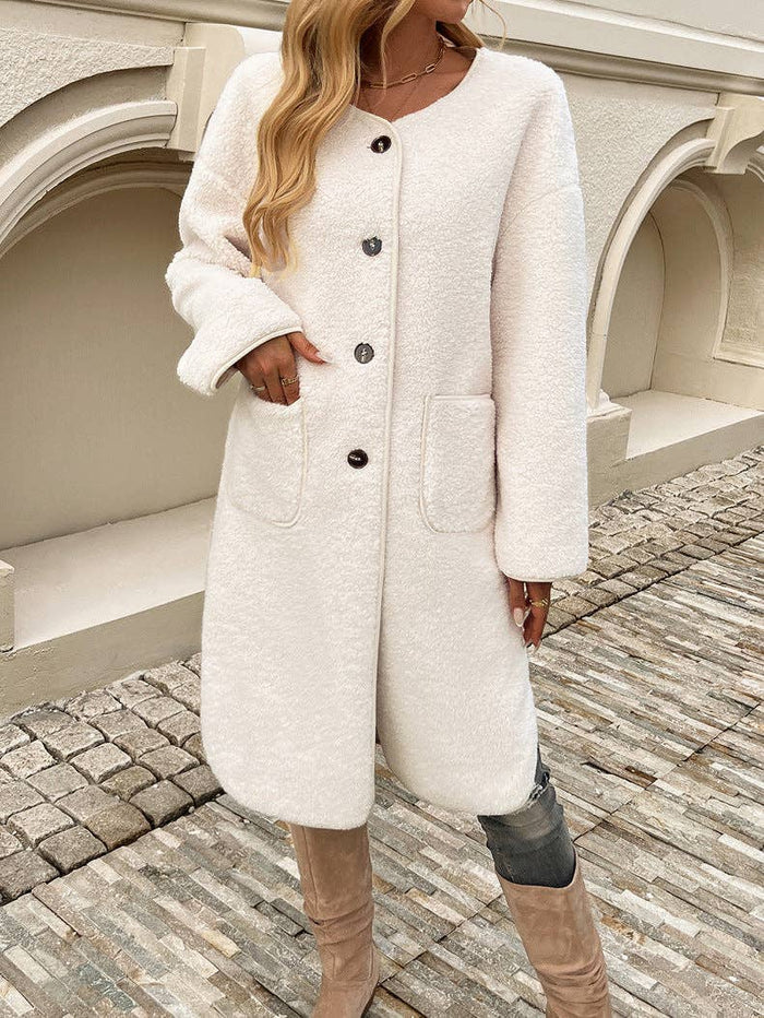 Cardigan Ribbed Pocket Trench Coat Jacket Apricot