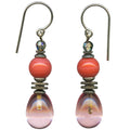 Owen Glass Collection 7-inch pink glass and crystal dangle earrings with delicate chimes and elegant design.