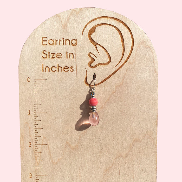 Pink glass and crystal dangle earrings from the Owen Glass Collection featuring chimes design and elegant craftsmanship.
