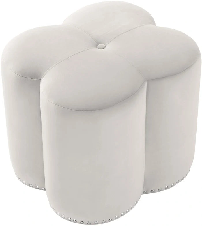 Clover Cream Velvet Ottoman