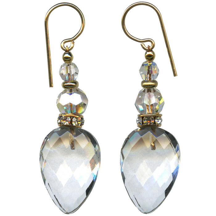 Owen Glass Collection Cruise 16-inch clear crystal and gold dangle earrings with elegant design and sparkling stones.