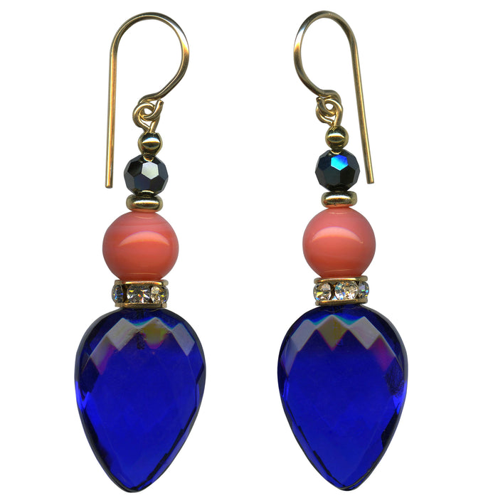 Owen Glass Collection Cruise 9 cobalt glass and gold earrings featuring sleek, modern design with vibrant blue glass accents.