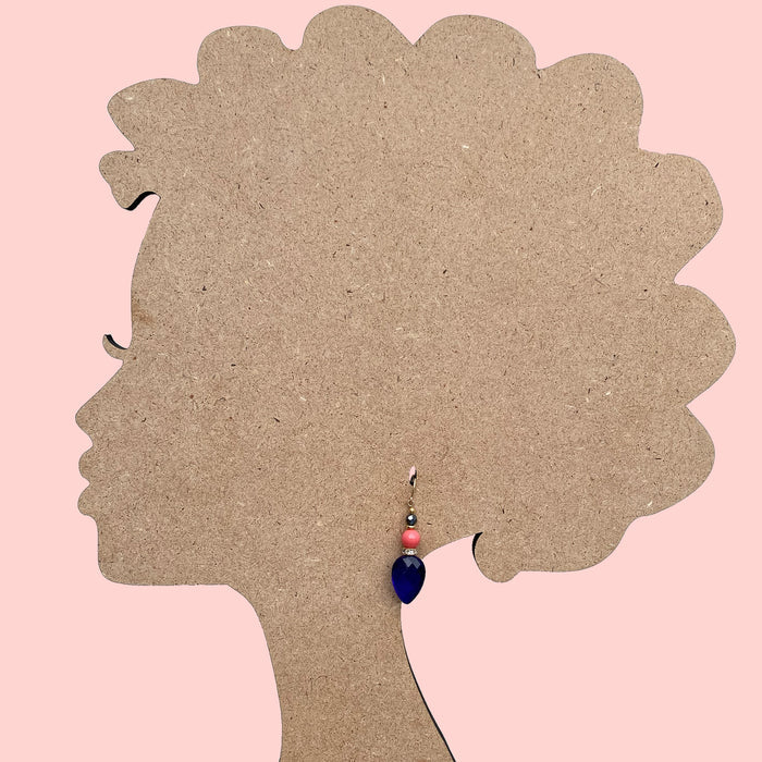 Owen Glass Collection Cruise 9 cobalt glass and gold earrings with elegant design and gold accents.