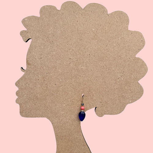 Owen Glass Collection Cruise 9 cobalt glass and gold earrings with elegant design and gold accents.