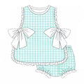 (Custom Design Preorder MOQ 5) Blue Plaid Sleeveless Top Shorts Girls Summer Bummie Set