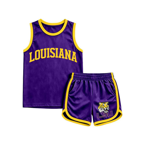 (Custom Design Preorder MOQ 5 ) Boys Louisiana Tank Top with Shorts Sport Outfit