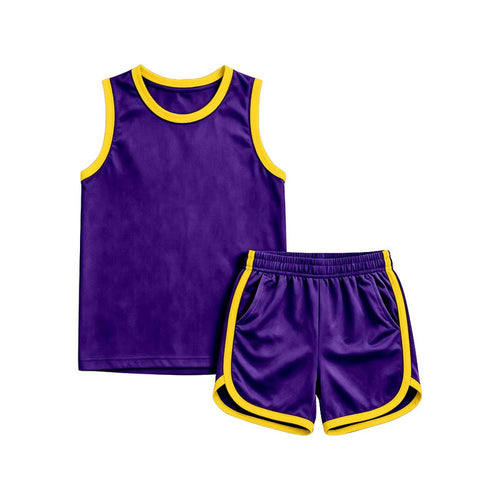 (Custom Design Preorder MOQ 5 ) Boys Purple Tank Top with Shorts Sport Outfit