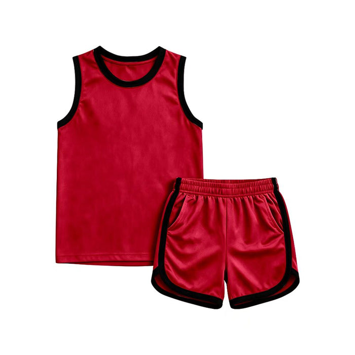 (Custom Design Preorder MOQ 5 ) Boys Red Tank Top with Shorts Sport Outfit