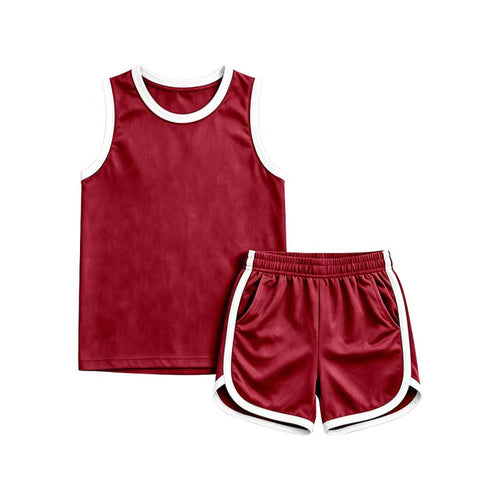 (Custom Design Preorder MOQ 5 ) Boys Red White Tank Top with Shorts Sport Outfit