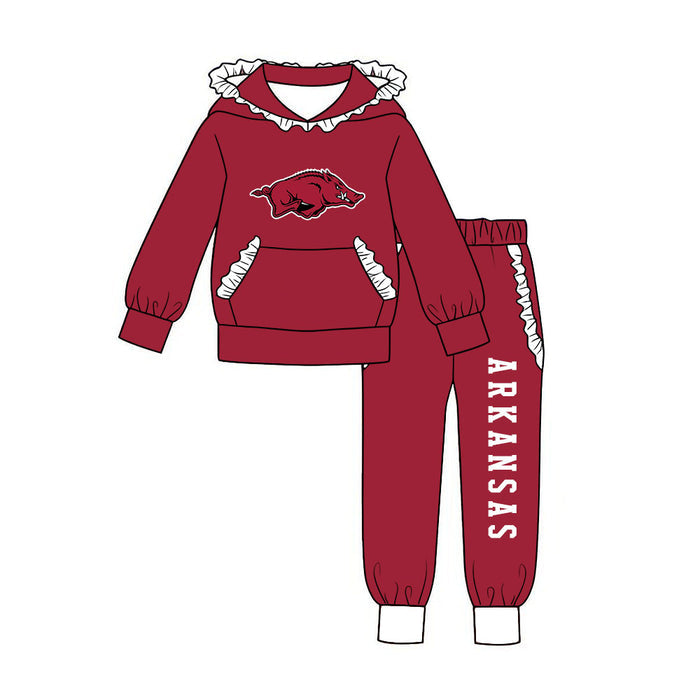 (Custom Design Preorder MOQ 5 ) Girls Arkansas Maroon Hoodie Top with Jogger Sport Team Outfit