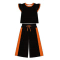 (Custom Design Preorder MOQ 5) Teams Black Orange Top Dots Straight Pants Girls Clothes Set