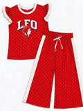 (Custom Design Preorder MOQ 5) Teams LFO Warriors Top Dots Straight Pants Girls Clothes Set
