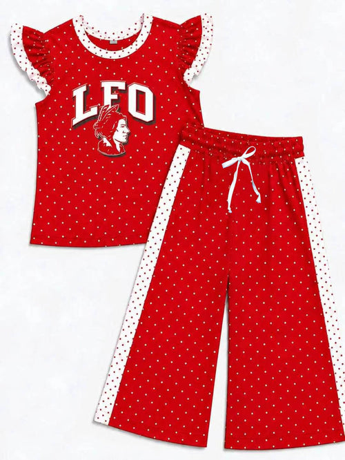 (Custom Design Preorder MOQ 5) Teams LFO Warriors Top Dots Straight Pants Girls Clothes Set