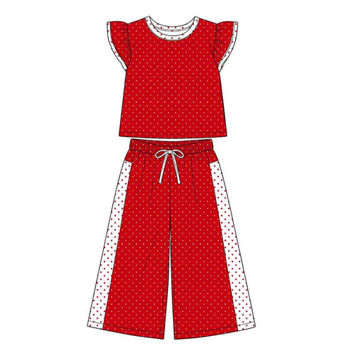 (Custom Design Preorder MOQ 5) Teams Red White Top Dots Straight Pants Girls Clothes Set