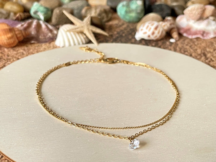 Dainty CZ Anklet - 18k Gold Diamond Ankle Bracelet