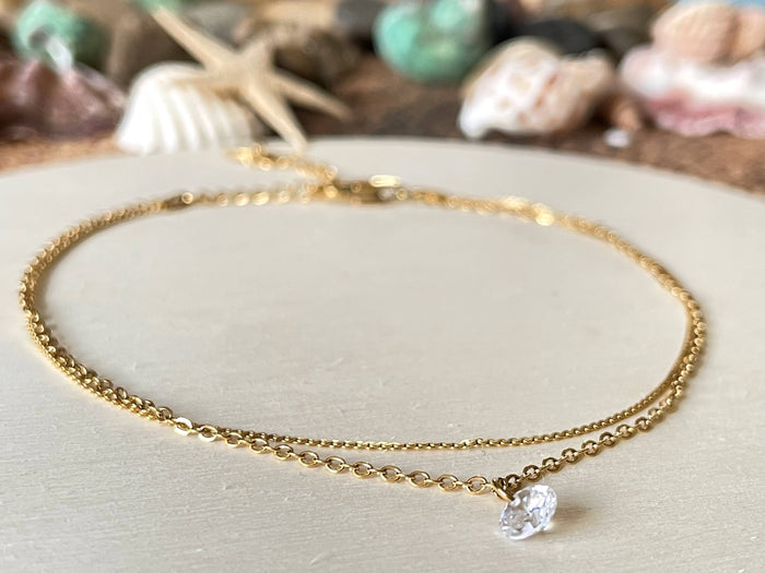 Dainty CZ Anklet - 18k Gold Diamond Ankle Bracelet