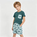 Dark Green Pocket Top Fish Camo Shorts Set - Boys Summer