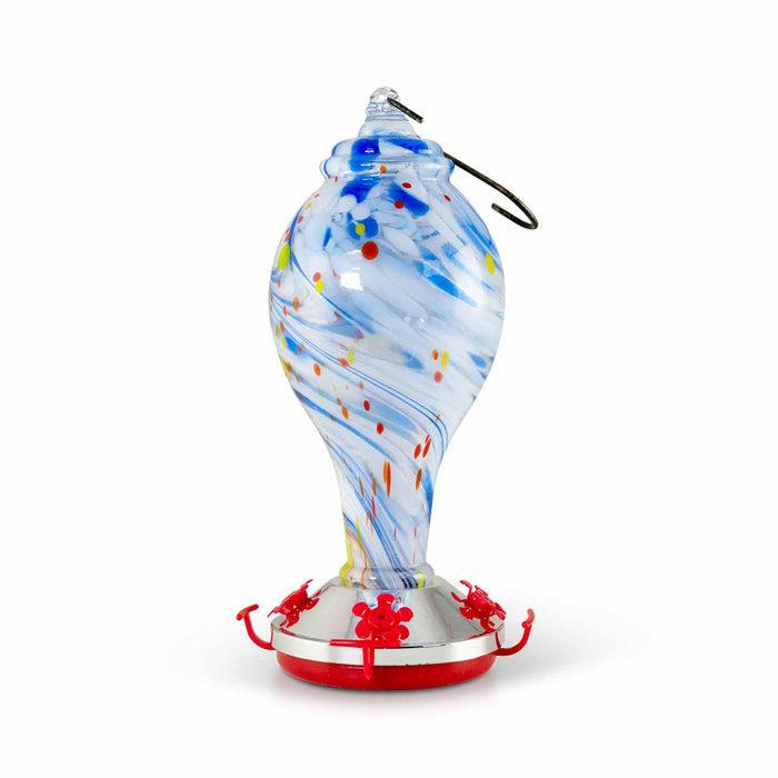 Blue Swirl Decorative Glass Hummingbird Feeder