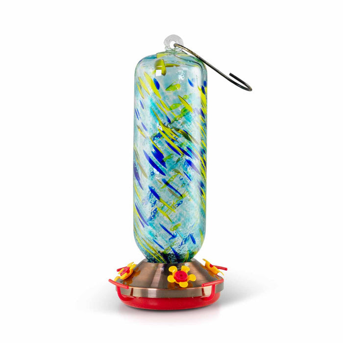 Blue Wave Decorative Glass Hummingbird Feeder