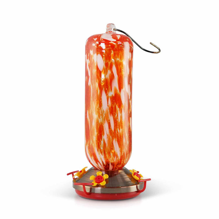 Red and White Decorative Glass Hummingbird Feeder