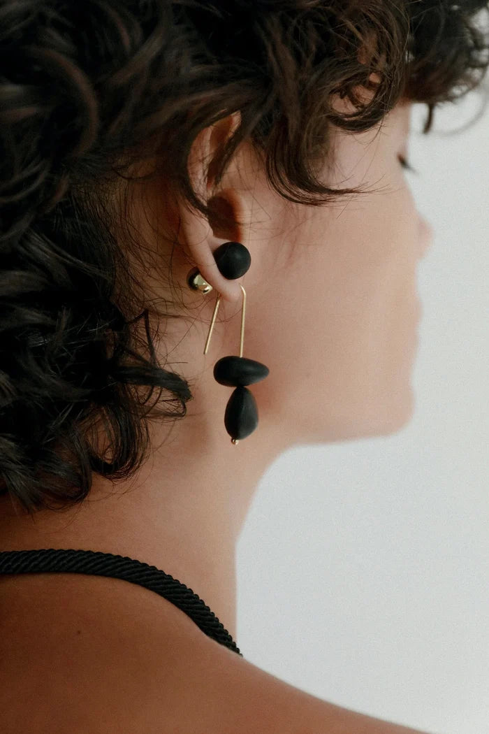 Dinosaur Designs Small Ball Stud Earrings, Black Marble & Silver