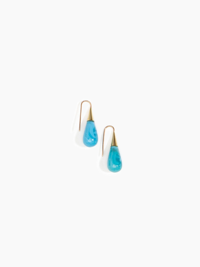 Dinosaur Designs Small Dew Drop Earrings, Sky & Gold