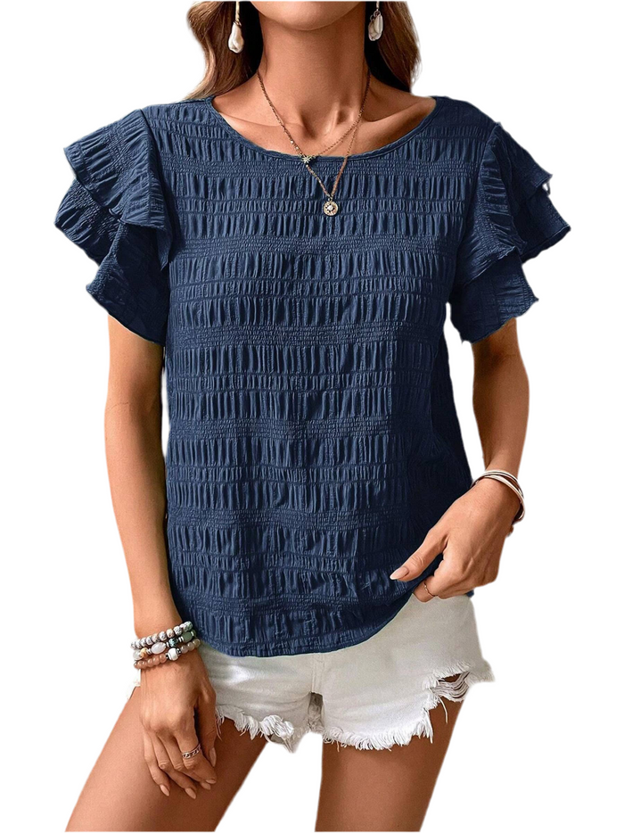 Double Layered Ruffle Sleeve Round Neck Blouse