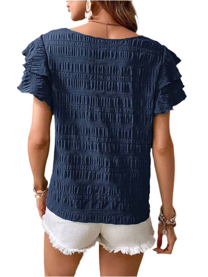 Double Layered Ruffle Sleeve Round Neck Blouse
