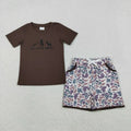 Embroidery Country Boy Boots Top Camo Pockets Shorts Western Clothes Sets