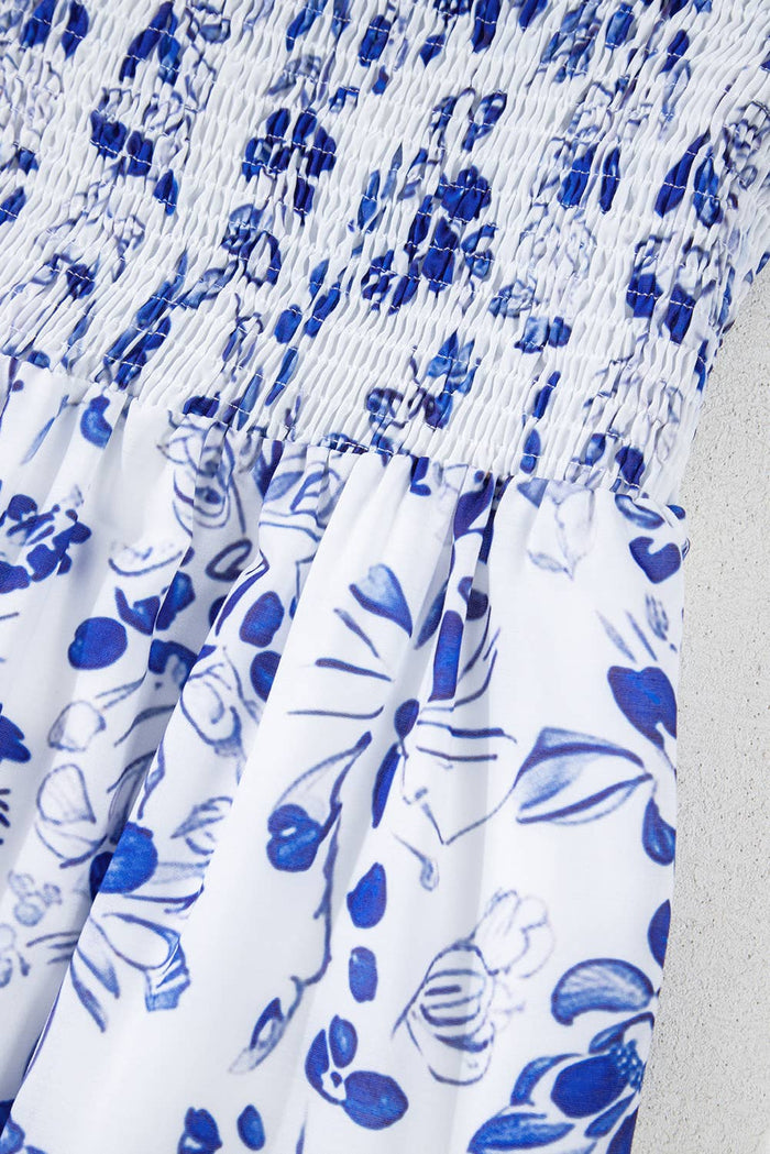 Floral Print Square Neck Bubble Sleeve High Waist Maxi Dress