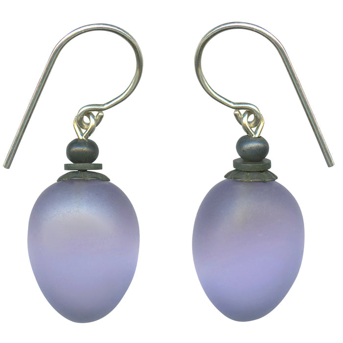Frosted Light Amethyst German Glass Dangle Earrings with berry-shaped design from Owen Glass Collection, showcasing elegant craftsmanship.
