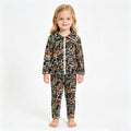 Girls Camo Ruffle Zip Up Long Sleeve Top & Leggings Set, Kids 2 Piece Camouflage Activewear Outfit,