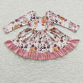 GLD0212 Pumpkin Flowers Girls Fall Knee Length Dress