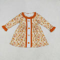 GLD1058 Pumpkin Bows Embroidery Flowers Girls Ruffle Knee Length Dress