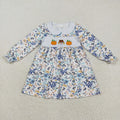 GLD1071 Pumpkin Embroidery Flowers Girls Doll Collar Knee Length Dress